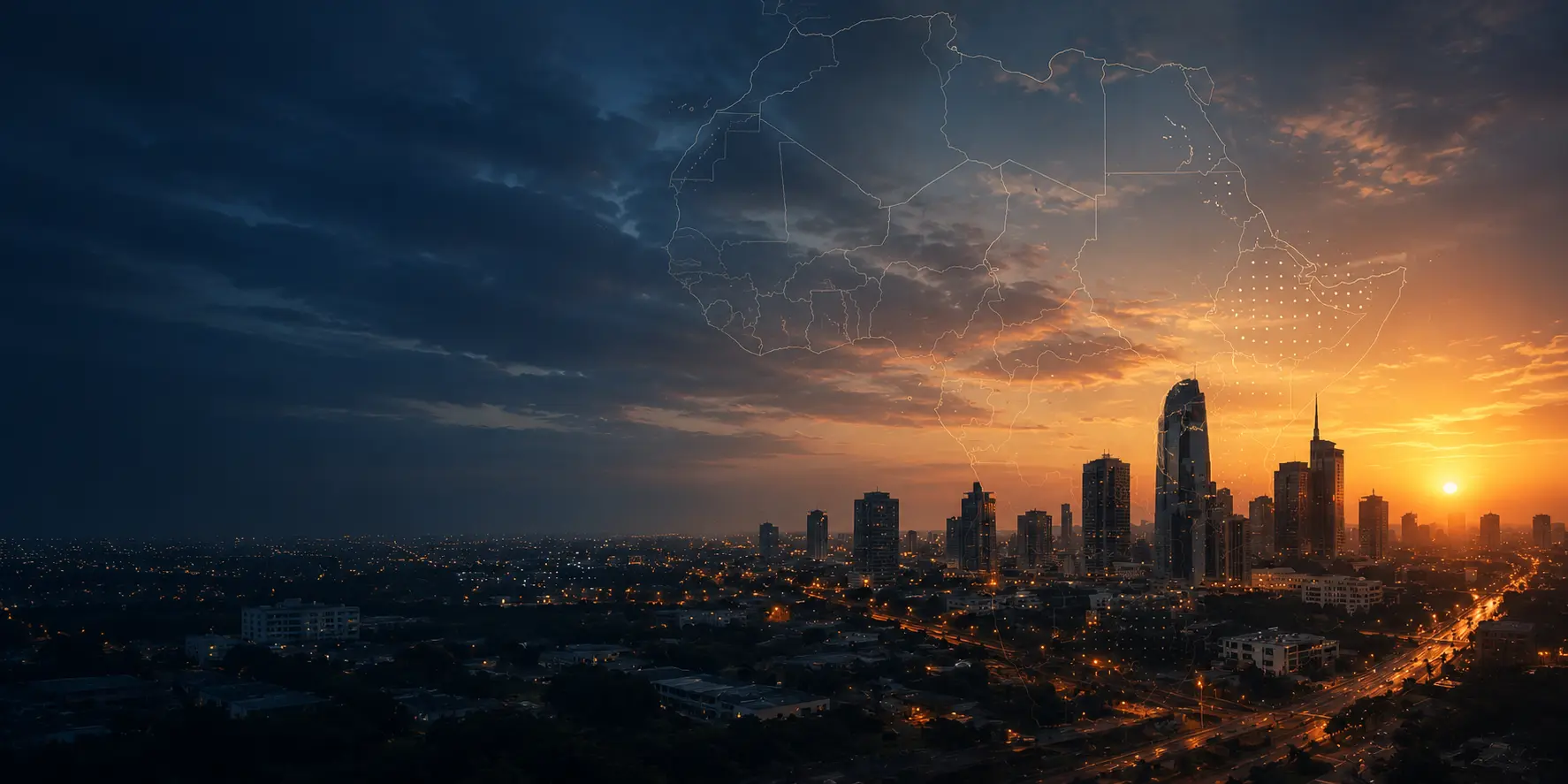 African city skyline at dusk, representing continental leadership and institutional dialogue